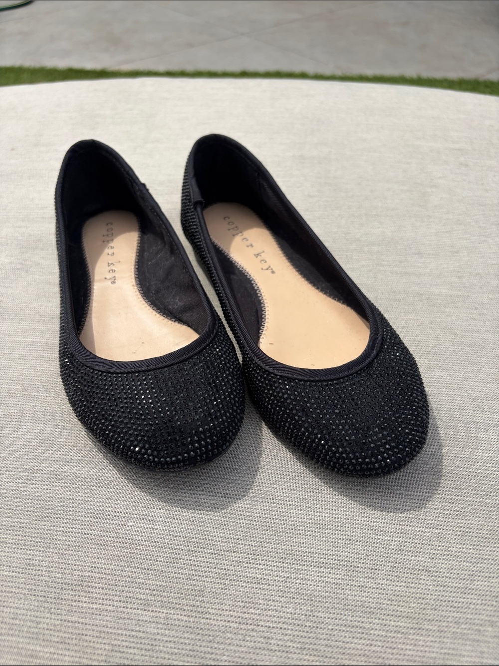 Black sparkly, bedazzled beaded ballerina flats
